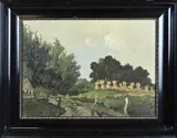 W.G. Regensburg, Twents landschap met korenschoven, Olieverf op paneel