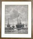 Hendrik Willem Mesdag, Bomschuiten strand Scheveningen, Antieke ets H.W