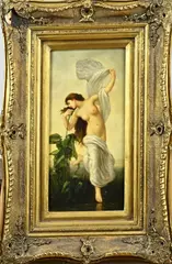 Monogram J.V., Halfnaakte dame aan waterkant, Olieverf op paneel