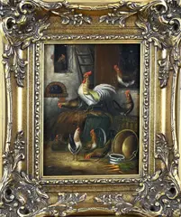 H. van Tankeren, Kippenhok met haan, Olieverf op paneel