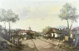 H. Koolen, Gezicht op dorp, Olieverf op linnen