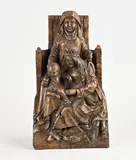 Anna te Drieën Antiek eikenhouten religieus beeld, religieus houten beeld (1900)