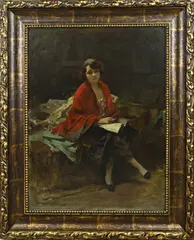 Vrouw met krant by Endre Komaromi-Kacz, Olieverf op linnen, sold Oct 2025