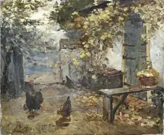 Evert Pieters, Boeren achterhuis, Olieverf op linnen