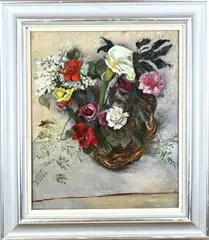Germ de Jong, Mand met bloemen, Olieverf op linnen