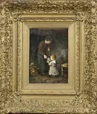 Albert Neuhuys, Boeren interieur, Olieverf op paneel