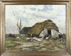 Sina Mesdag-van Houten, Drentse schaapskooi, Olieverf op linnen