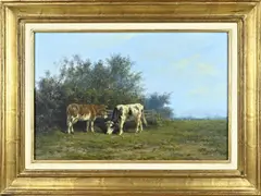 H.C.C. Bogman, Zonnig landschap met koeien, Olieverf op linnen