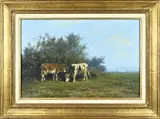 H.C.C. Bogman, Zonnig landschap met koeien, Olieverf op linnen