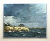 Jo Schrijnder, Landschap met opvliegende eenden, Olieverf op linnen
