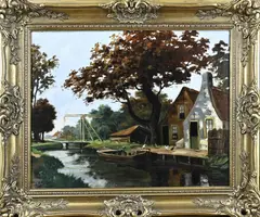 A.M. Geijp, Hollands riviergezicht met ophaalbrug, Olieverf op paneel