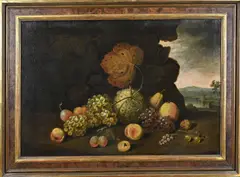 Ongesigneerd? 18e Eeuw, Stilleven in landschap, Olieverf op linnen