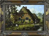 M.J. Nefkens, Boerin met kippen, Olieverf op linnen