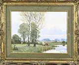Willem Jacobus Alberts, Hollands landschap met koeien, Olieverf op linnen