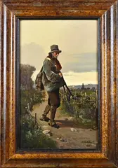 J.B. Gelibert, Jager op wandelpad, Olieverf op paneel