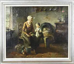 G.J. Sijthof, Larens boeren interieur, Olieverf op linnen