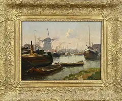 H. Welther, Havengezicht, Olieverf op linnen