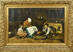 Alfred Roels, Figuren in de keuken, Olieverf op linnen