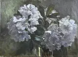 Johanna Lary, Glazen vaas met bloemen, Olieverf op linnen