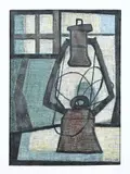Klaas Bernink, Stilleven stormlamp, Pastel op papier