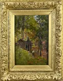 Vitus Staudacher, Bosgezicht met hut, Olieverf op linnen