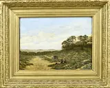 G. Portielje, Heidegezicht met landarbeiders, 1909, Olieverf op paneel