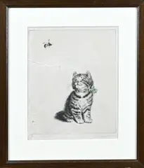 Meta Plückebaum, Kitten met bij, Ets op papier