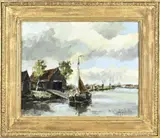 H.C. Kranenburg jr., Hollands landschap met platbodem, Olieverf op linnen