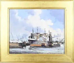Adri Verveen, Rotterdamse haven, Olieverf op linnen