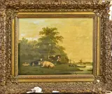 Onduidelijk gesigneerd, Hollands landschap, Olieverf op paneel