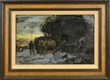Henk van Leeuwen van Oudewater, Wintergezicht met molen en figuren, Olieverf op paneel