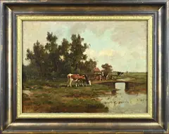 Arend van der Pol, Hollands landschap met koeien, Olieverf op linnen