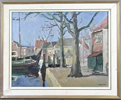 Zomers Hollands havengezicht by Adam Potgieter, Olieverf op linnen, sold Oct 2025