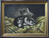Adrian van Loon, Twee kittens, Olieverf op paneel