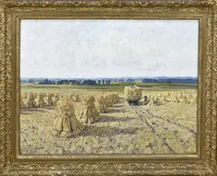 Derk Wiggers, Landschap met korenschoven, Olieverf op linnen