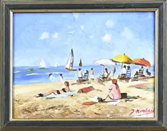 J. Moulan, Strandgezicht, Olieverf op paneel