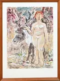 J.J. Doeser, Naakte vrouw met edelhert, Gouache op papier