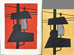 2x Klaas Bernink, Seinpaal, Linosnedes op papier