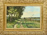 J.C. van der Heijden, Boer met koe op zandpad, Olieverf op linnen