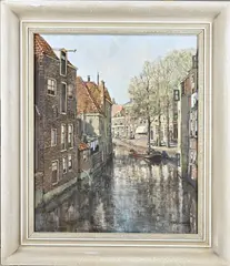 Herman C.A. Paradies, Zonnige Hollandse gracht, Olieverf op linnen