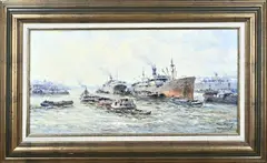 G.J. Delfgaauw, Rotterdams havengezicht, Olieverf op linnen