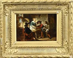 Onduid. gesign., Schilderij, Taveerne interieur, Olieverf op paneel