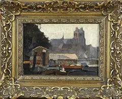 Havengezicht Dordrecht by Joop Kropff, Olieverf op linnen, sold Jul 2025