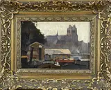 Joop Kropff, Havengezicht Dordrecht, Olieverf op linnen