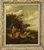Monogram N.B., Herder/herderin bij vee, Olieverf op paneel