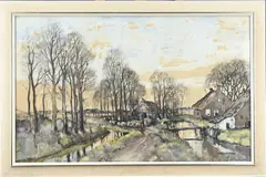 Herman C.A. Paradies, Landschap met boerderij, Gouache op papier