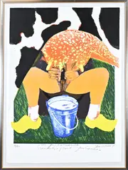 Jan Cremer, Boerin aan het melken, Litho op papier