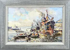 Evert Moll, Rotterdamse haven, Olieverf op linnen