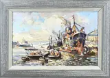 Evert Moll, Rotterdamse haven, Olieverf op linnen