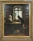 J.A. Heijermans, Kaart-spelend boeren stel, Olieverf op linnen